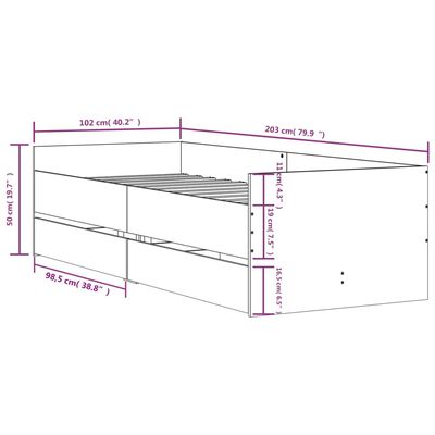 vidaXL Bed Frame with Drawers without Mattress White 100x200 cm