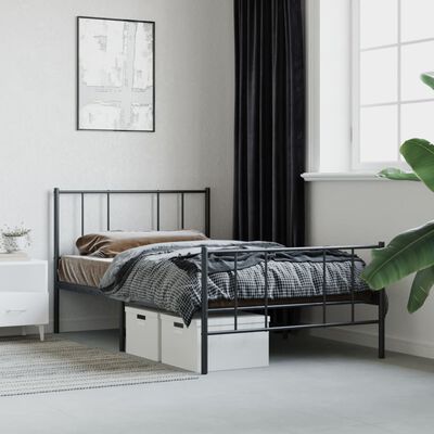 vidaXL Metal Bed Frame without Mattress with Footboard Black 75x190 cm Small Single