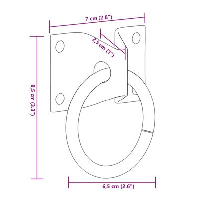 vidaXL Hitching Rings with Plates 3 pcs Silver Steel