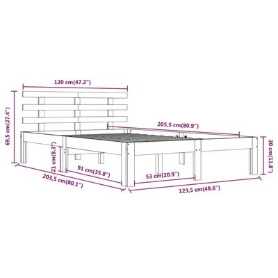 vidaXL Bed Frame without Mattress Solid Wood 120x200 cm