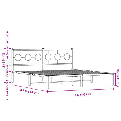 vidaXL Metal Bed Frame without Mattress with Headboard Black 183x213 cm