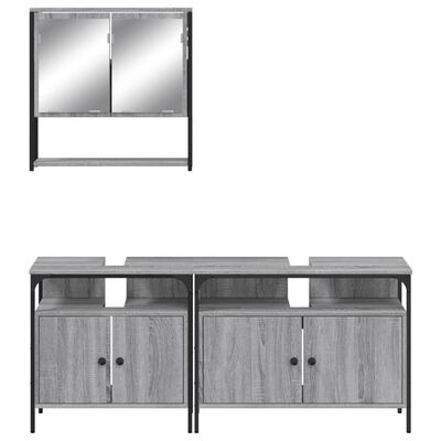 vidaXL 3 Piece Bathroom Furniture Set Grey Sonoma Engineered Wood