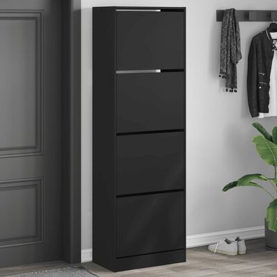 vidaXL Shoe Cabinet with 4 Flip-Drawers Black 60x34x187.5 cm