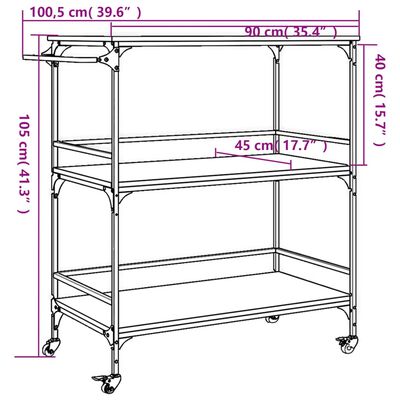 vidaXL Kitchen Trolley Black 100.5x50x105 cm Engineered Wood