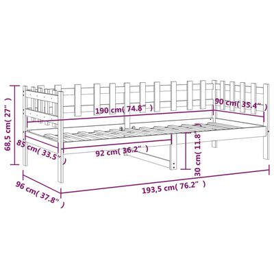 vidaXL Day Bed without Mattress Grey 90x190 cm Single Solid Wood Pine