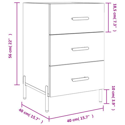 vidaXL Bedside Cabinet High Gloss White 40x40x66 cm Engineered Wood