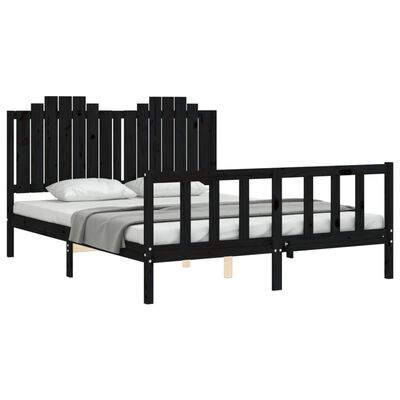 vidaXL Bed Frame without Mattress Black King Size Solid Wood Pine