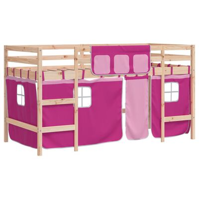 vidaXL Kids' Loft Bed with Curtains without Mattress Pink 90x200 cm