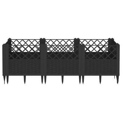 vidaXL Garden Planter with Pegs Black 123.5x43.5x43.5 cm PP