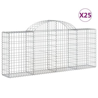 vidaXL Arched Gabion Baskets 25 pcs 200x30x80/100 cm Galvanised Iron