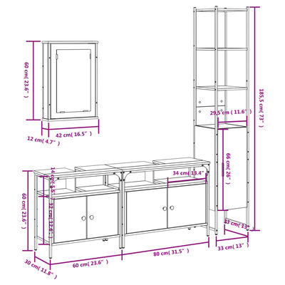 vidaXL 4 Piece Bathroom Furniture Set Smoked Oak Engineered Wood