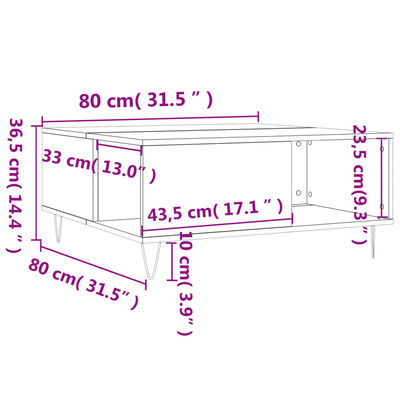 vidaXL Coffee Table Smoked Oak 80x80x36.5 cm Engineered Wood