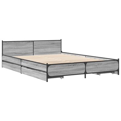 vidaXL Bed Frame with Drawers without Mattress Grey Sonoma 150x200 cm King Size