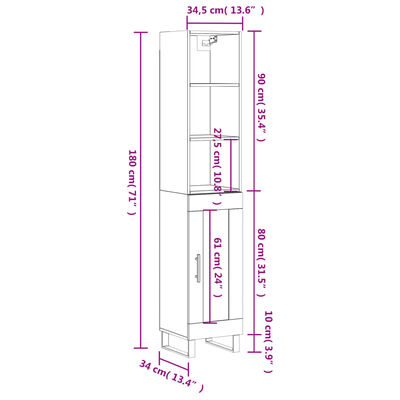 vidaXL Highboard Concrete Grey 34.5x34x180 cm Engineered Wood