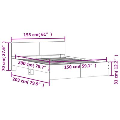 vidaXL Bed Frame without Mattress White 150x200 cm King Size