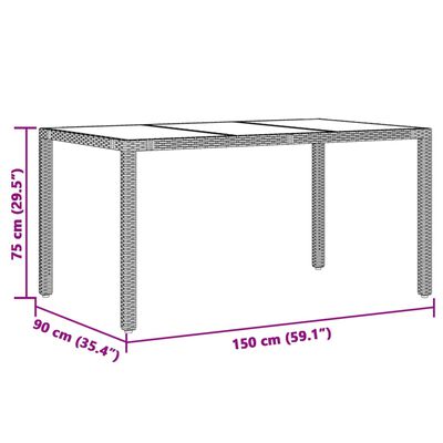 vidaXL Garden Table with Glass Top Grey 150x90x75 cm Poly Rattan