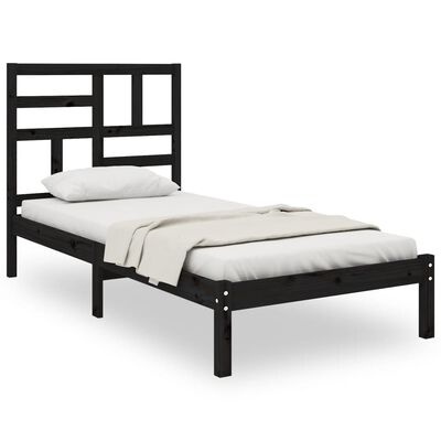 vidaXL Bed Frame without Mattress Black Solid Wood 90x190 cm Single