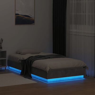 vidaXL Bed Frame without Mattress with LED Lights Concrete Grey 90x190 cm Single