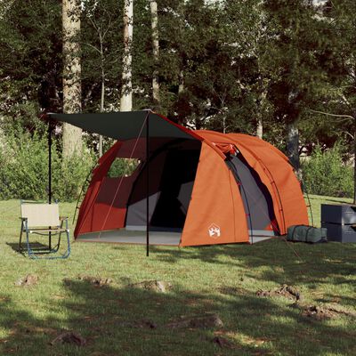 vidaXL Camping Tent Tunnel 4-Person Grey and Orange Waterproof