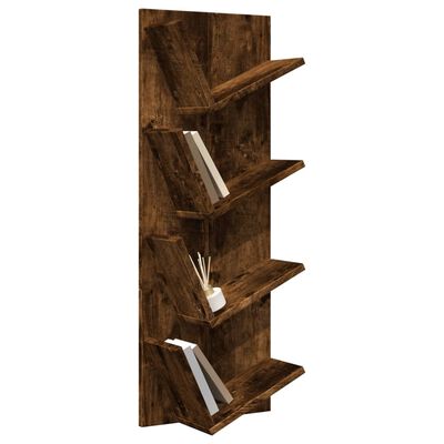 vidaXL Wall Bookshelf 4-Tier Smoked Oak 33x16x90 cm