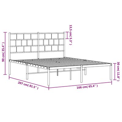 vidaXL Metal Bed Frame without Mattress with Headboard White 160x200 cm