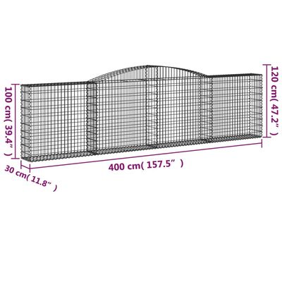 vidaXL Arched Gabion Baskets 5 pcs 400x30x100/120 cm Galvanised Iron