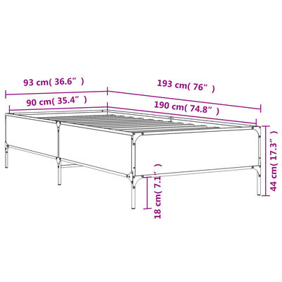 vidaXL Bed Frame without Mattress Smoked Oak 90x190 cm Single