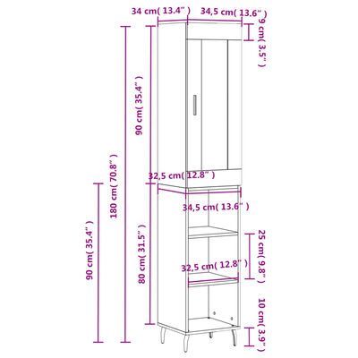 vidaXL Highboard Concrete Grey 34.5x34x180 cm Engineered Wood