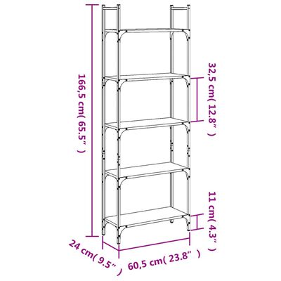 vidaXL Bookshelf 5-Tier Smoked Oak 60.5x24x166.5 cm Engineered Wood