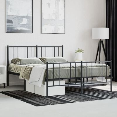 vidaXL Metal Bed Frame without Mattress with Footboard Black 150x200 cm King Size