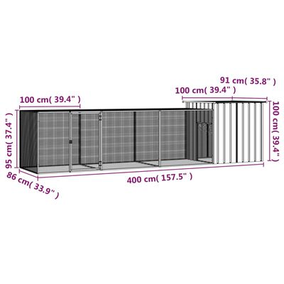 vidaXL Chicken Cage Anthracite 400x91x100 cm Galvanised Steel