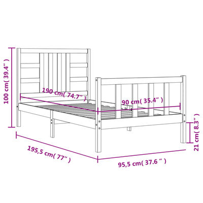 vidaXL Bed Frame without Mattress 90x190 cm Single Solid Wood Pine