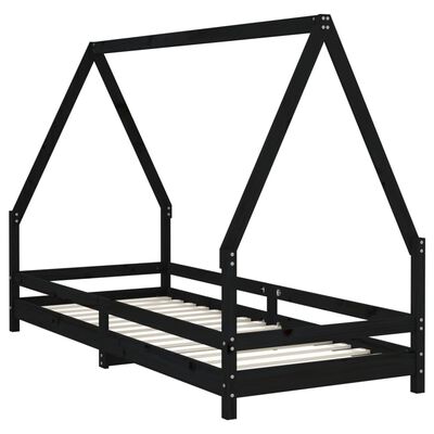 vidaXL Kids Bed Frame Black 90x200 cm Solid Wood Pine