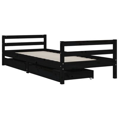 vidaXL Kids Bed Frame with Drawers Black 90x200 cm Solid Wood Pine