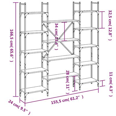 vidaXL Bookshelf Sonoma Oak 155.5x24x166.5 cm Engineered Wood