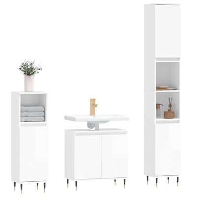 vidaXL 3 Piece Bathroom Furniture Set High Gloss White Engineered Wood