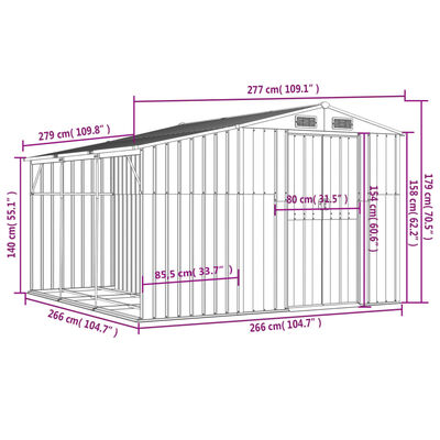 vidaXL Garden Shed Grey 277x279x179 cm Galvanised Steel