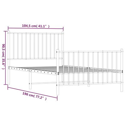 vidaXL Metal Bed Frame without Mattress with Footboard Black 100x190 cm