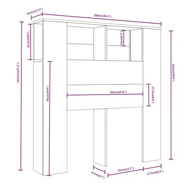 vidaXL Headboard Cabinet Sonoma Oak 100x18.5x104.5 cm