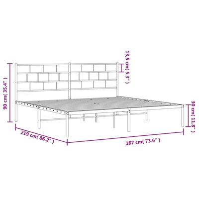 vidaXL Metal Bed Frame without Mattress with Headboard Black 183x213 cm