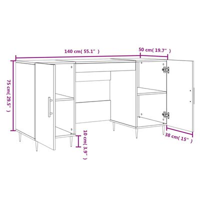 vidaXL Desk White 140x50x75 cm Engineered Wood