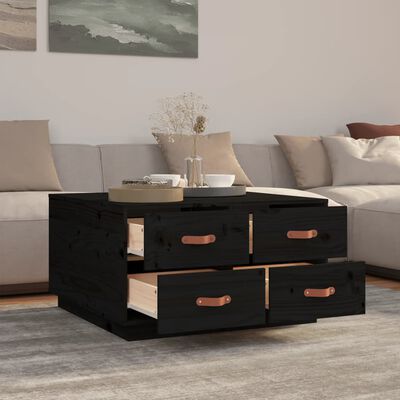 vidaXL Coffee Table Black 80x80x45 cm Solid Wood Pine