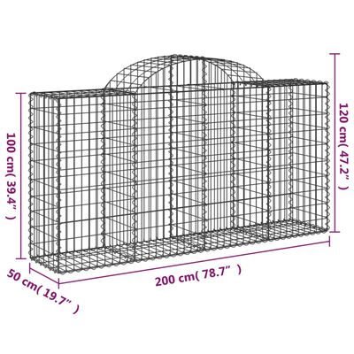 vidaXL Arched Gabion Baskets 50 pcs 200x50x100/120 cm Galvanised Iron