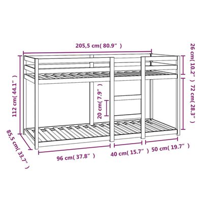 vidaXL Bunk Bed without Mattress Black 80x200 cm Solid Wood Pine