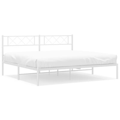 vidaXL Metal Bed Frame without Mattress with Headboard White 180x200 cm Super King