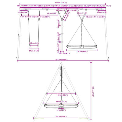 vidaXL Outdoor Swing Set with Swing, Disc Swing, Saucer Swing