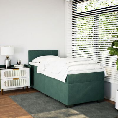 vidaXL Box Spring Bed with Mattress Dark Green 100x200 cm Velvet