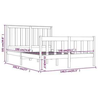 vidaXL Bed Frame without Mattress White Solid Wood Double