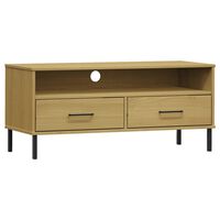 vidaXL TV Cabinet with Metal Legs Brown Solid Wood Pine OSLO