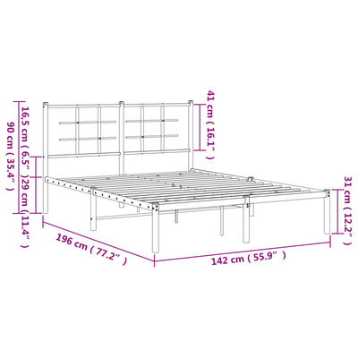 vidaXL Metal Bed Frame without Mattress with Headboard White 135x190 cm Double